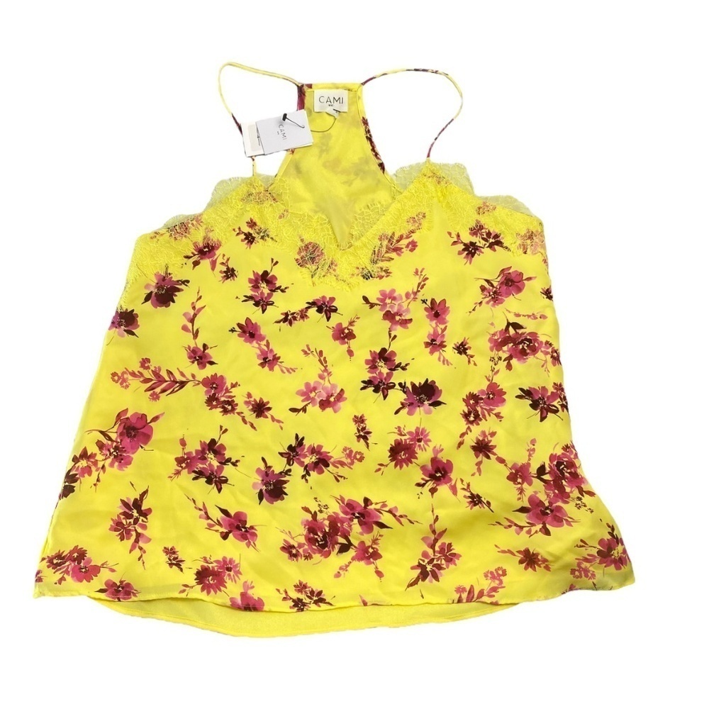 CAMI NYC Racer Camisole Silk Hibiscus Yellow and Purple Size Small- NWT - Picture 3 of 9